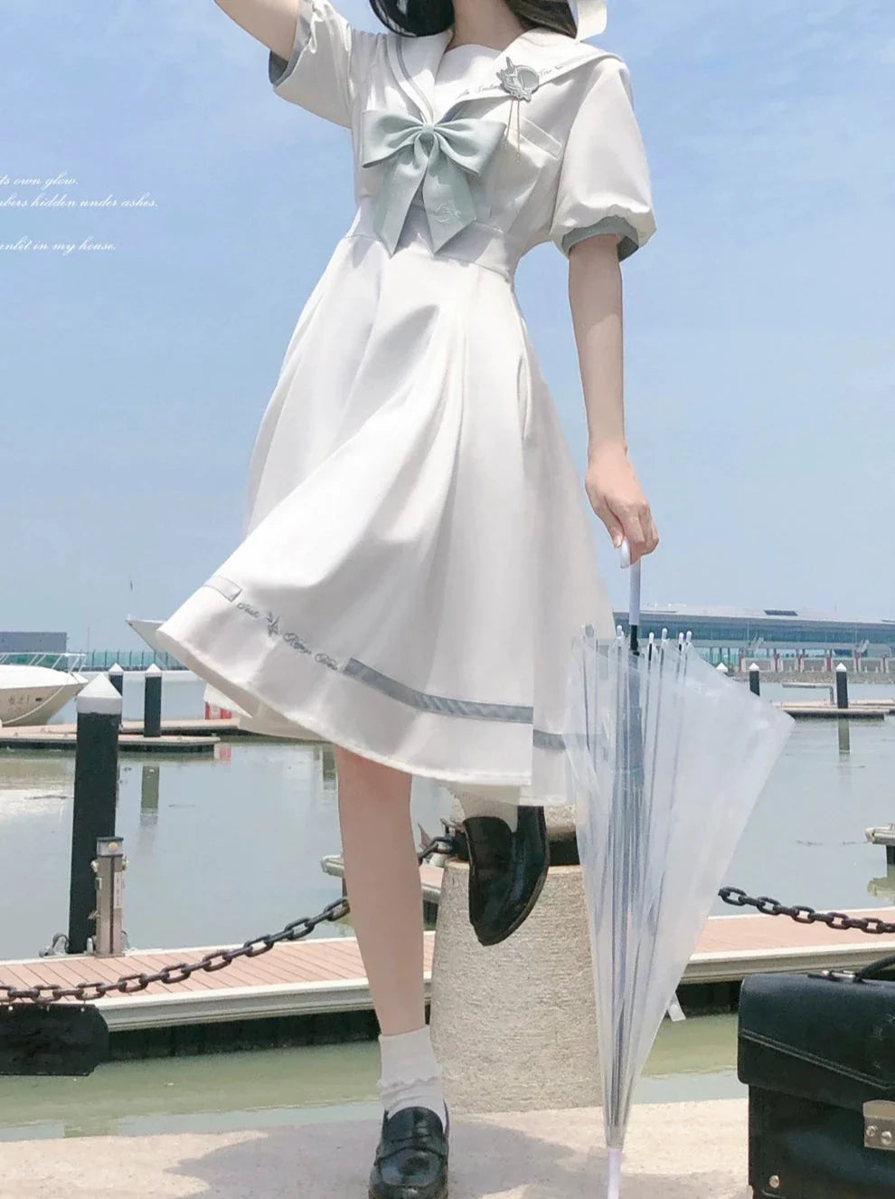 Sleeve Haori Tulle Overskirt Ribbon Badge Collar Puff Sailor Tie Dress