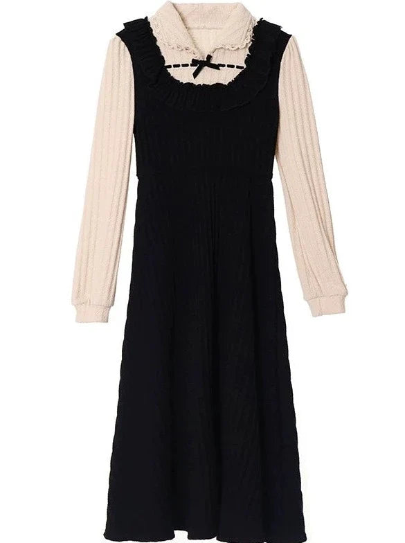 Dress French Piece Girly Faux Two Retro
