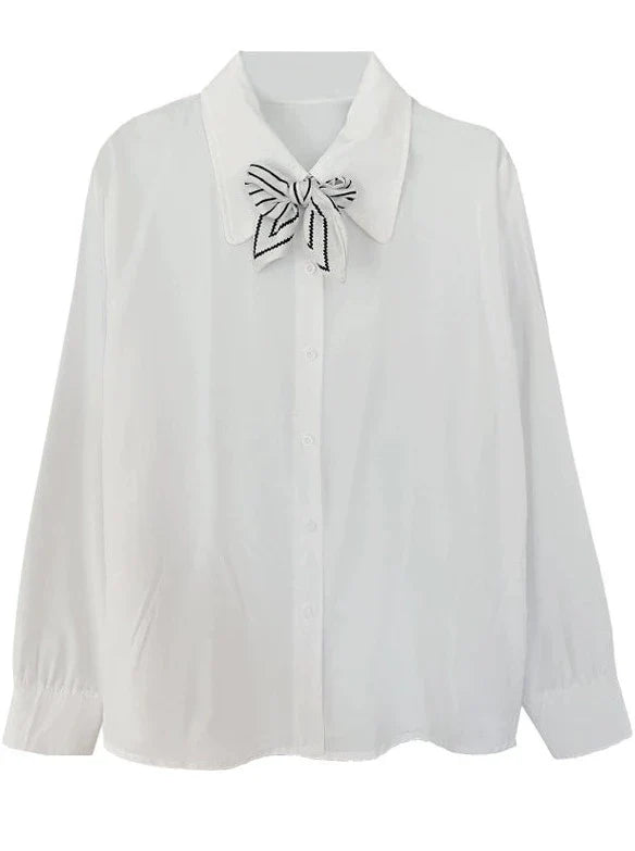 Scarf + Lapel Long Shirt Skirt Pleated