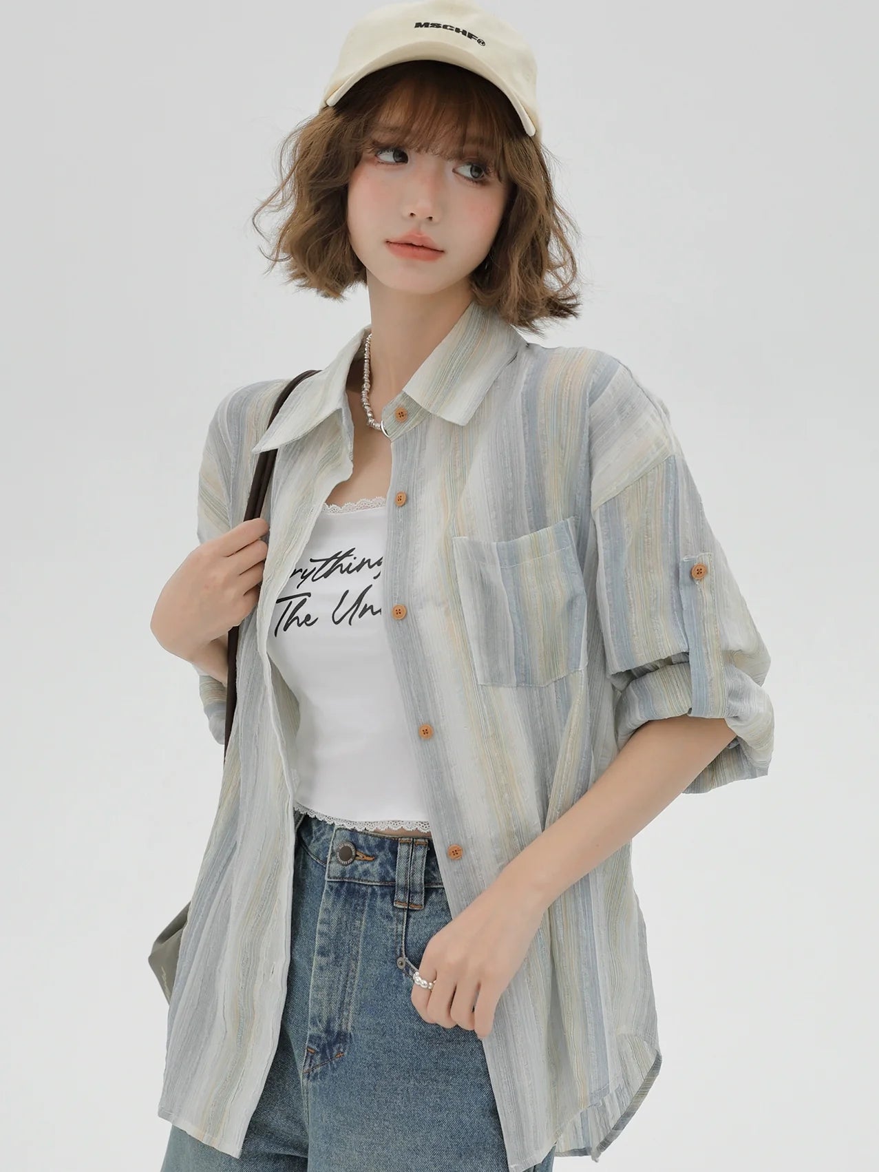 Striped Collar Shirt Loose Contrast