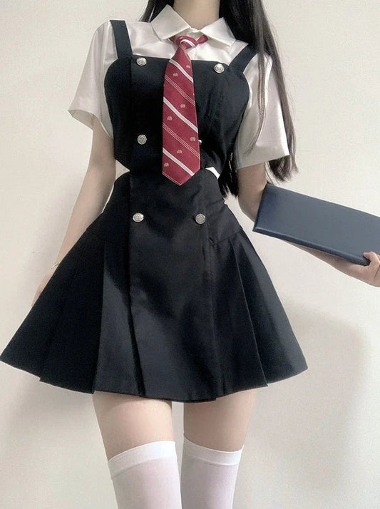 スカート スリットウエスト カレッジデザイン サスペンダー