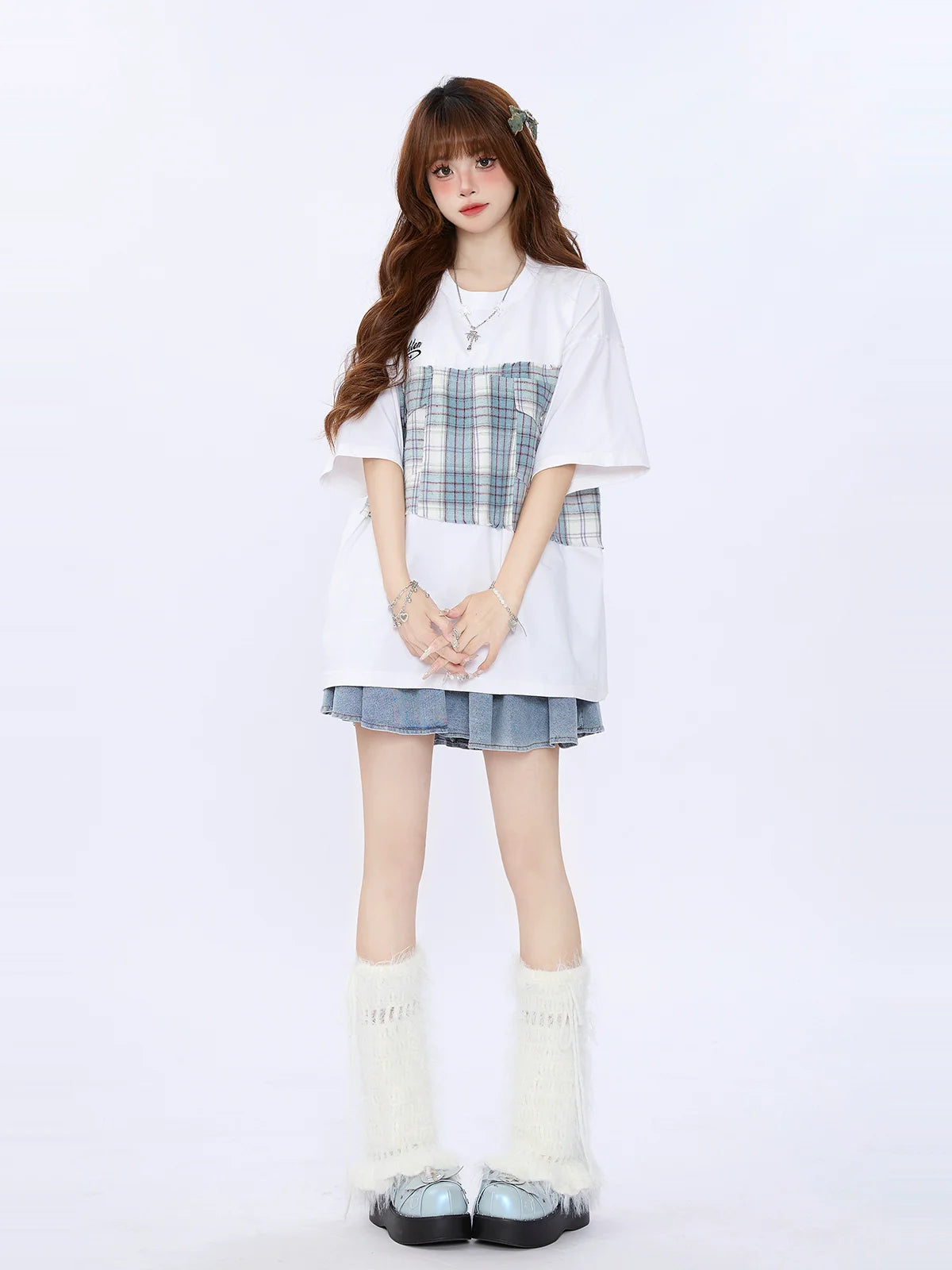 Lockeres T-Shirt Oversize Karo