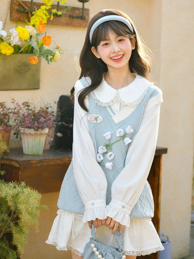 Ensemble Bellflower, robe chemise, jupe et gilet