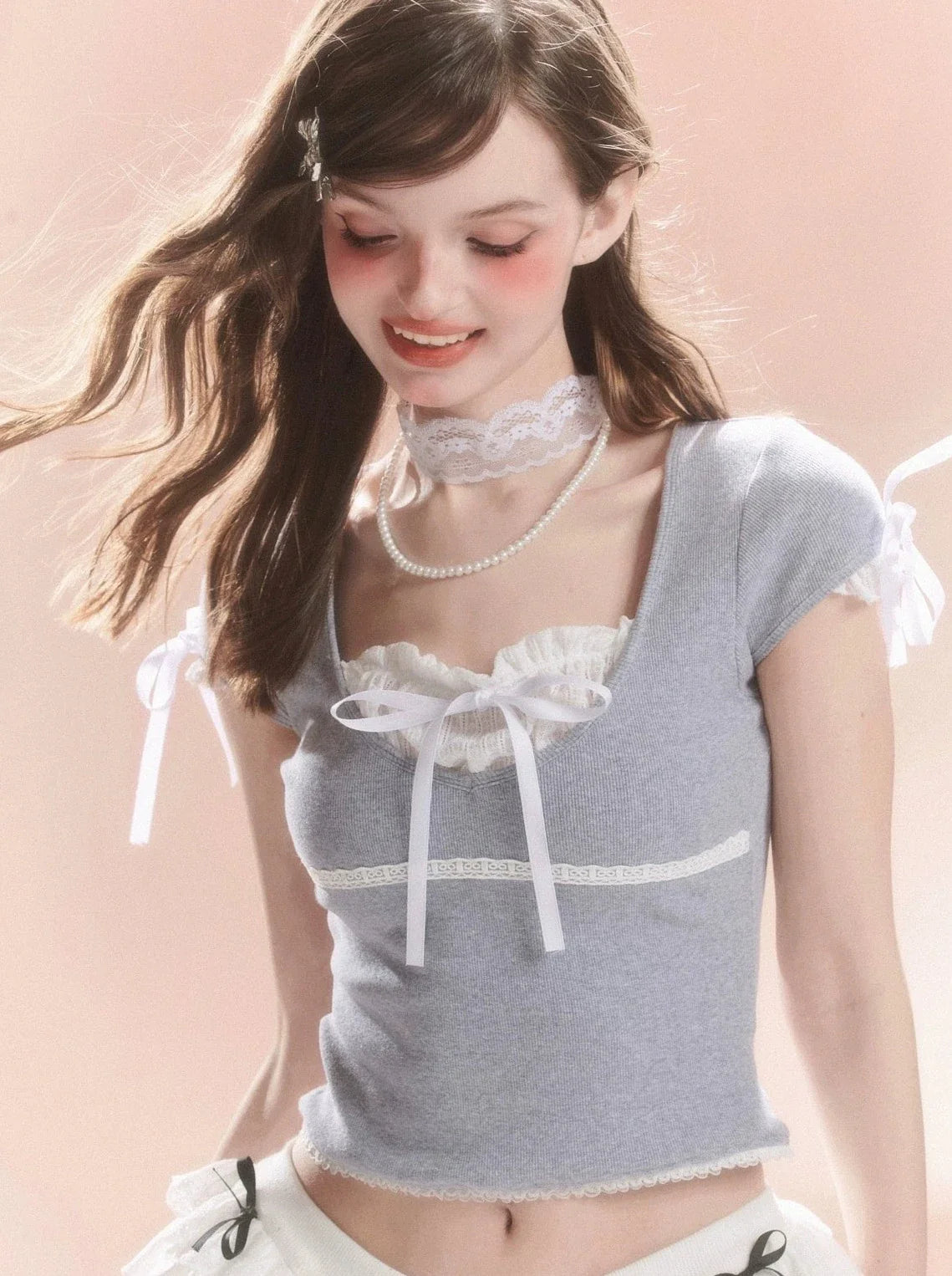 French Little Girl Top Ribbon Short