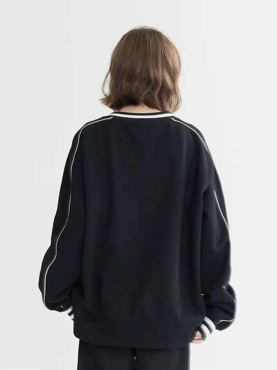 V-Ausschnitt Casual Top Beflockt Locker Sportlich