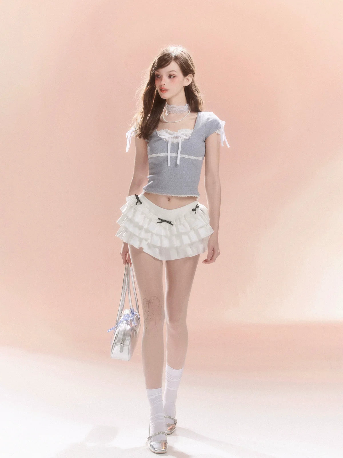 French Little Girl Top Ribbon Short