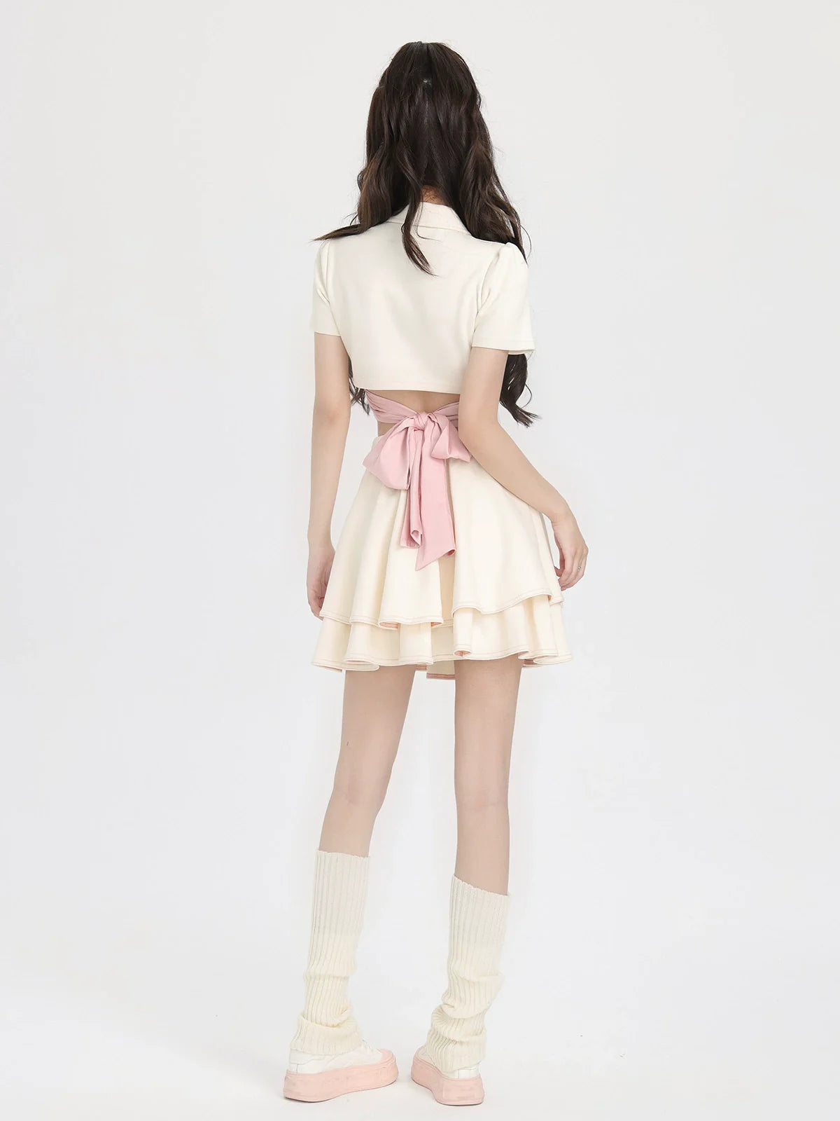 Back Style Collar Polo Ribbon Skirt Shirt Ballet Short