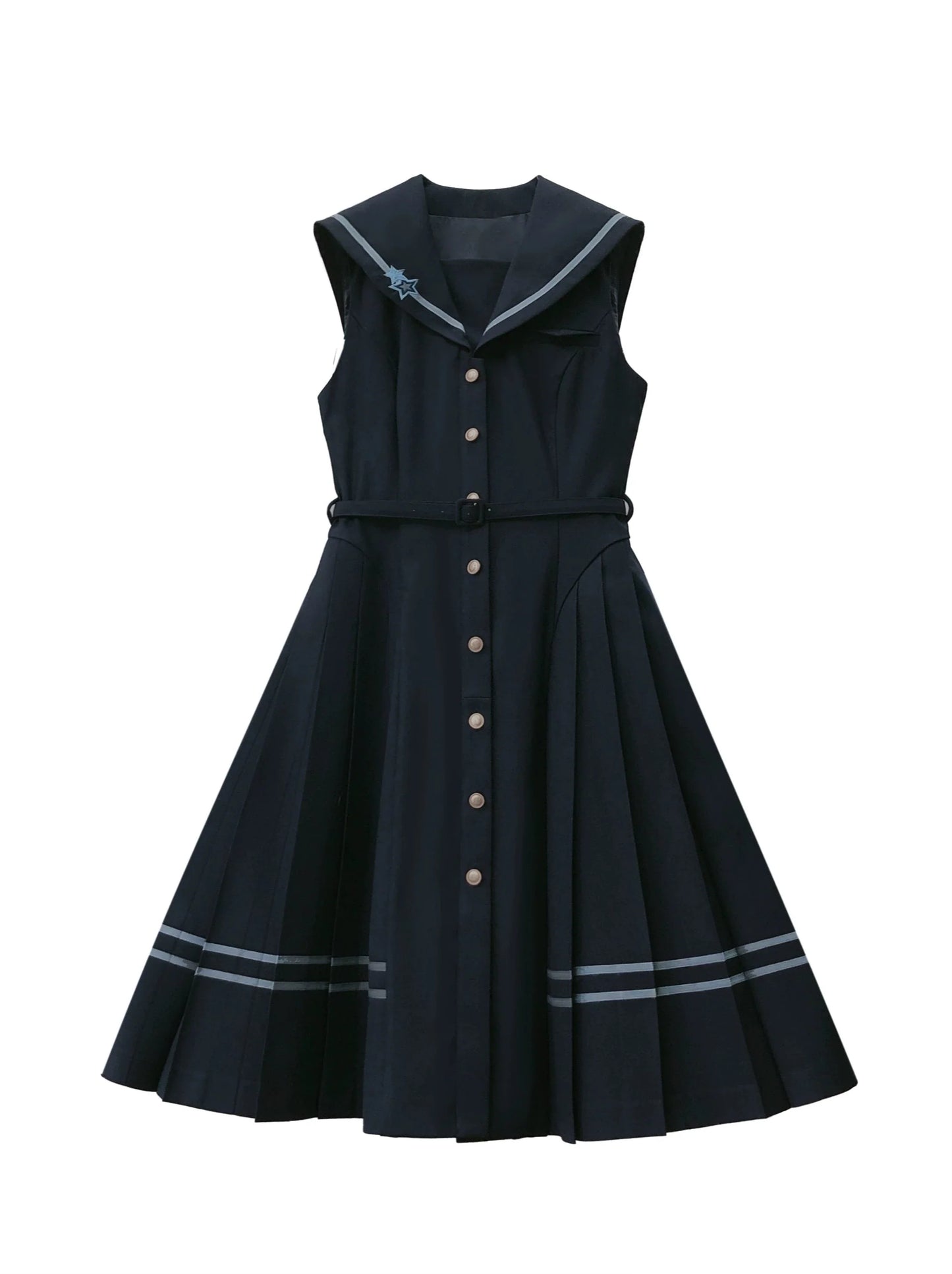Shirt Dress Color + Tie Pleated Navy Suit Striped Badge Retro Magic Dress Academy