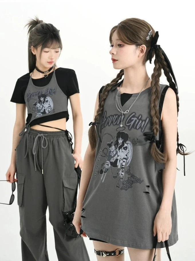Hauts courts pour filles + Hauts jumeaux + Camisole longue