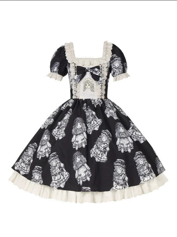 Ensemble de robe de nuit brodé de poupées imprimées
