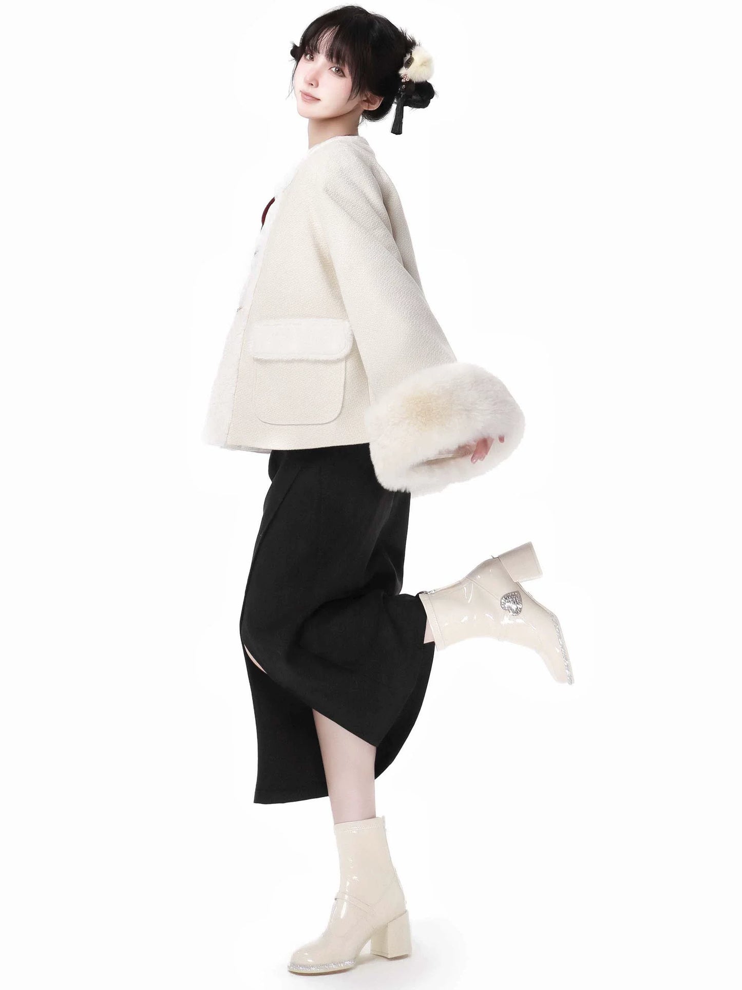 Snow Fragrance Rabbit Fur Coat Off Ward Sleve Sweater Suit