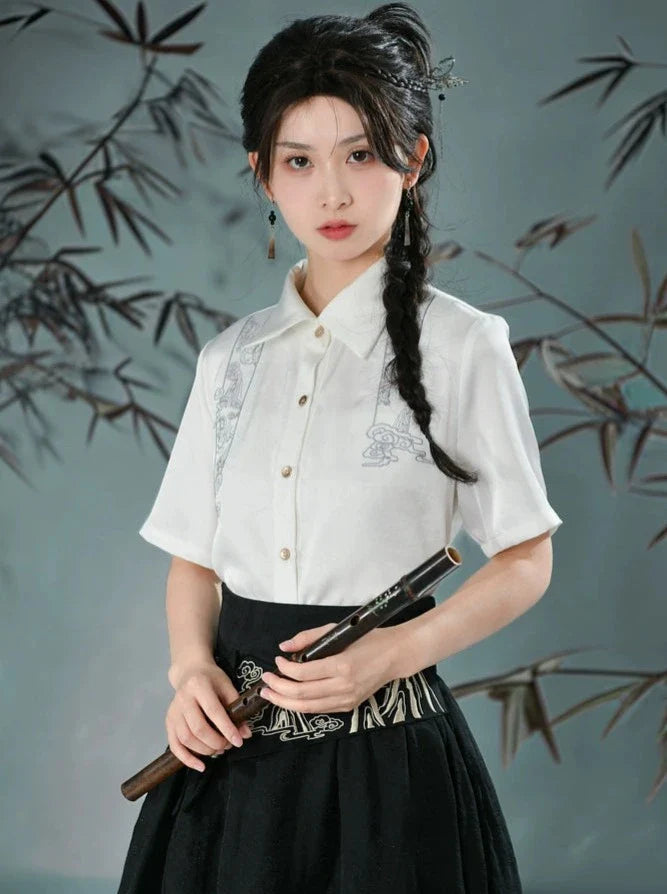 Chemise rétro asymétrique Chine + jupe gilet