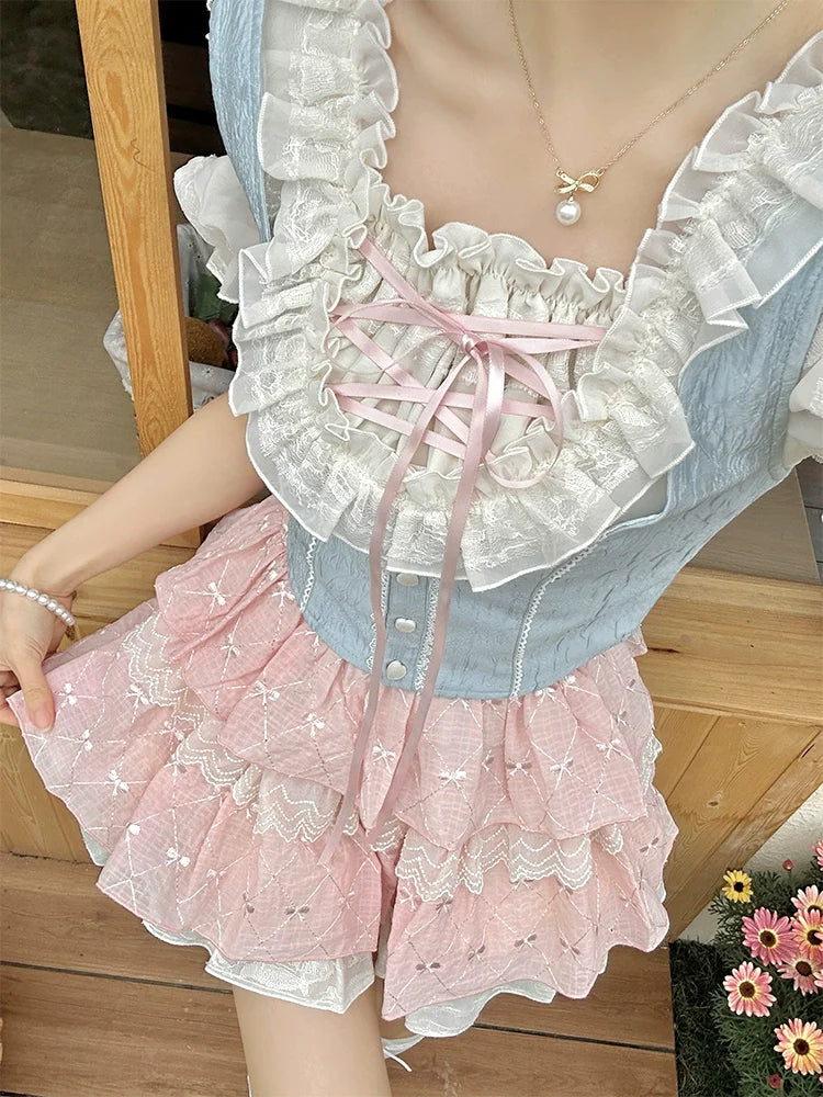 Gilet à manches volantées + jupe bouffante à col ballon