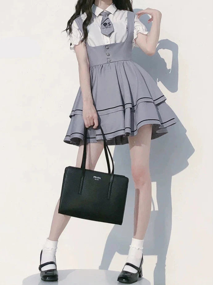 Ensemble chemise Berry à manches longues et manches bouffantes, jupe à nouer et tutu à bretelles