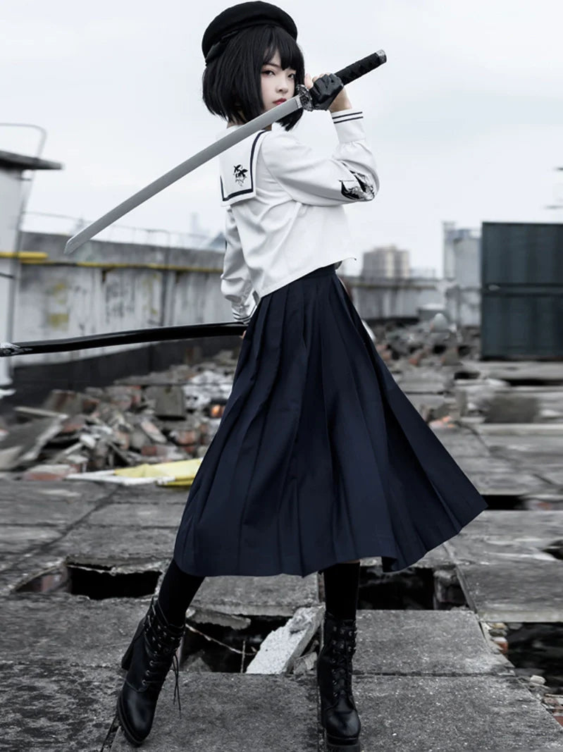 Sailor Skirt Color Girl + Dark Pleated Top