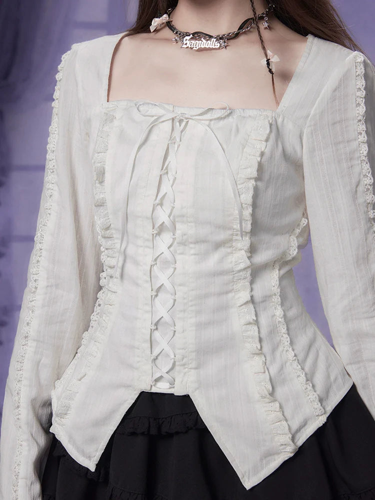 Top Square Slim Collar Lace-up