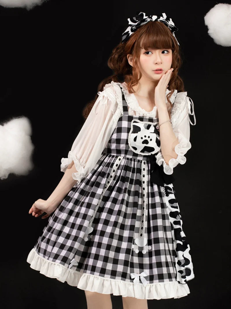 ガーリーシックなサスペンダーチェックスカート