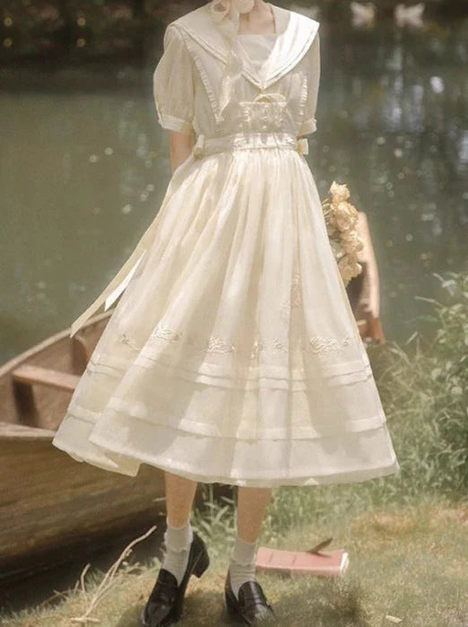Belt Dress Rose + Skirt Over Tulle Sailor Color + Natural Fairy Collar Embroidery