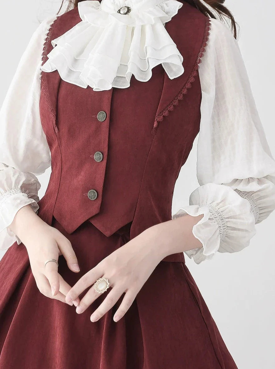 Weste Retro Farbig Klassisch + Lang Ausgestellt Bluse Rock