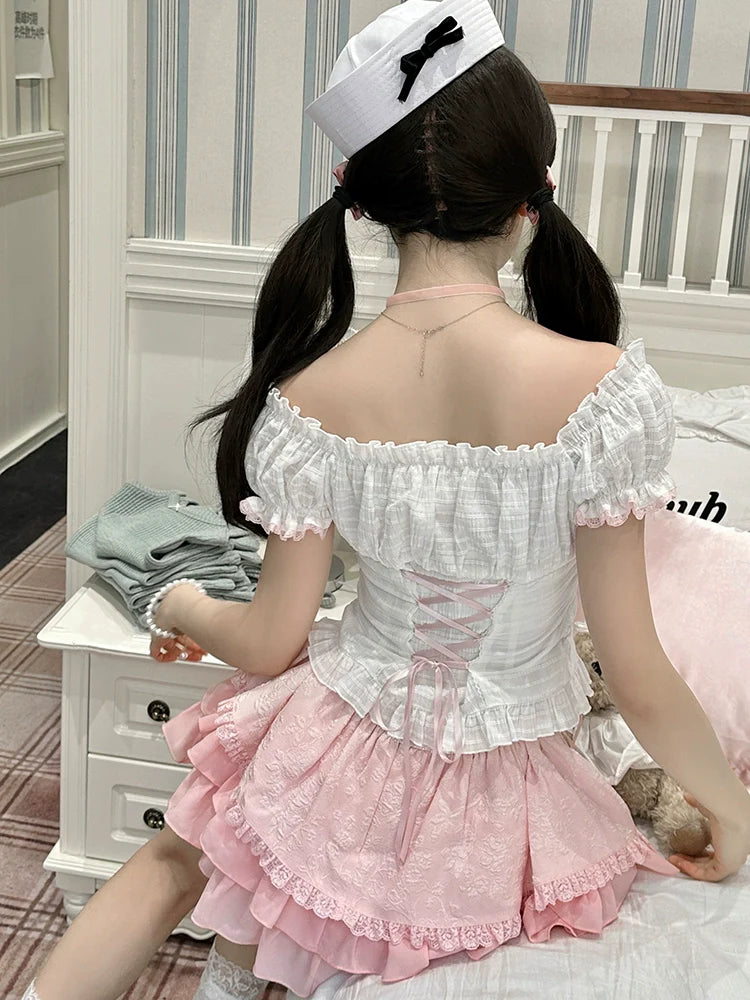 Sweet Skirt Cake Little Off-the-shoulder Top + Ribbon