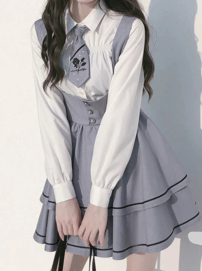 Ensemble chemise Berry à manches longues et manches bouffantes, jupe à nouer et tutu à bretelles