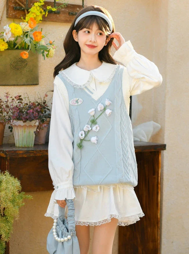 Ensemble Bellflower, robe chemise, jupe et gilet