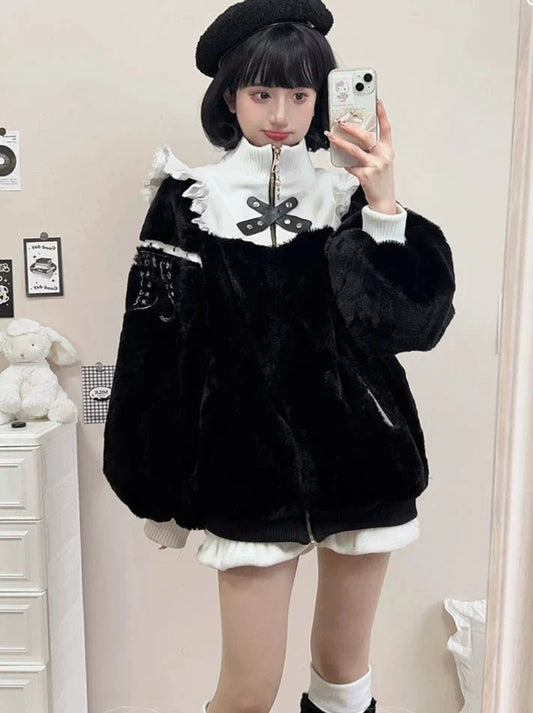 Neck Zipper High Fur Mine Coat