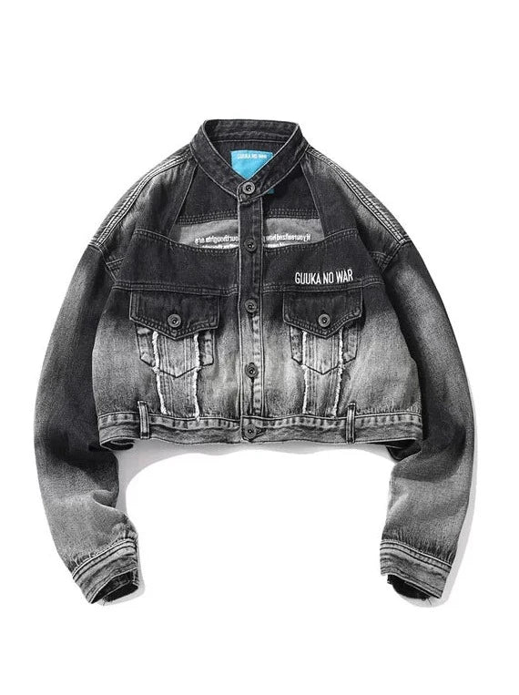 Veste mode en jean dégradé foncé court