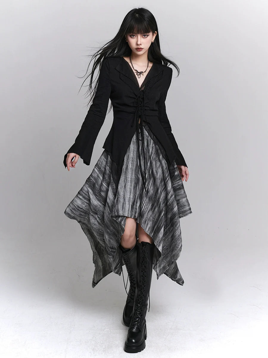 Little Black + Asymmetrical Girl Top Cool Skirt Ghost