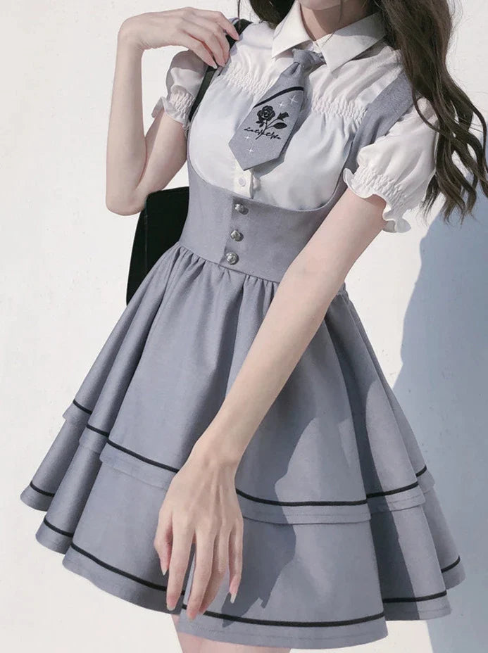 Ensemble chemise Berry à manches longues et manches bouffantes, jupe à nouer et tutu à bretelles