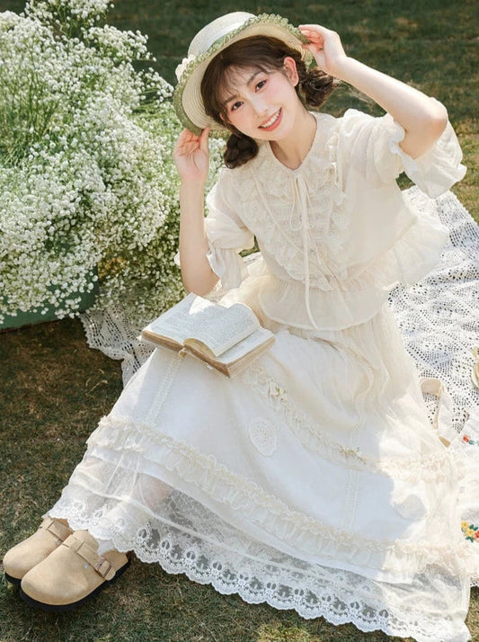 スカート シャツ レース フォレスト フレンチ ティアード アプリコット