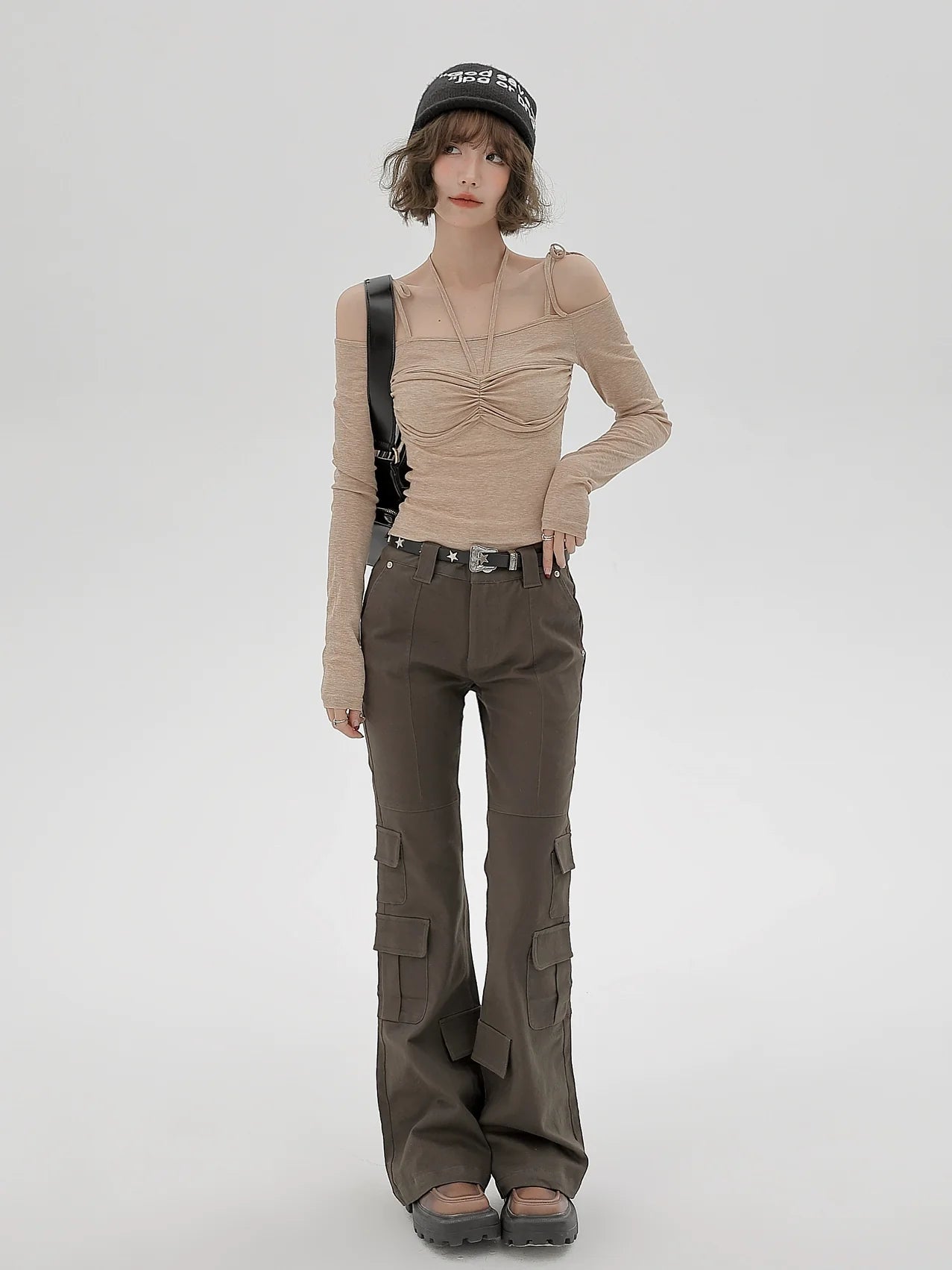 Shoulder Ribbon Halter Neck Top Off