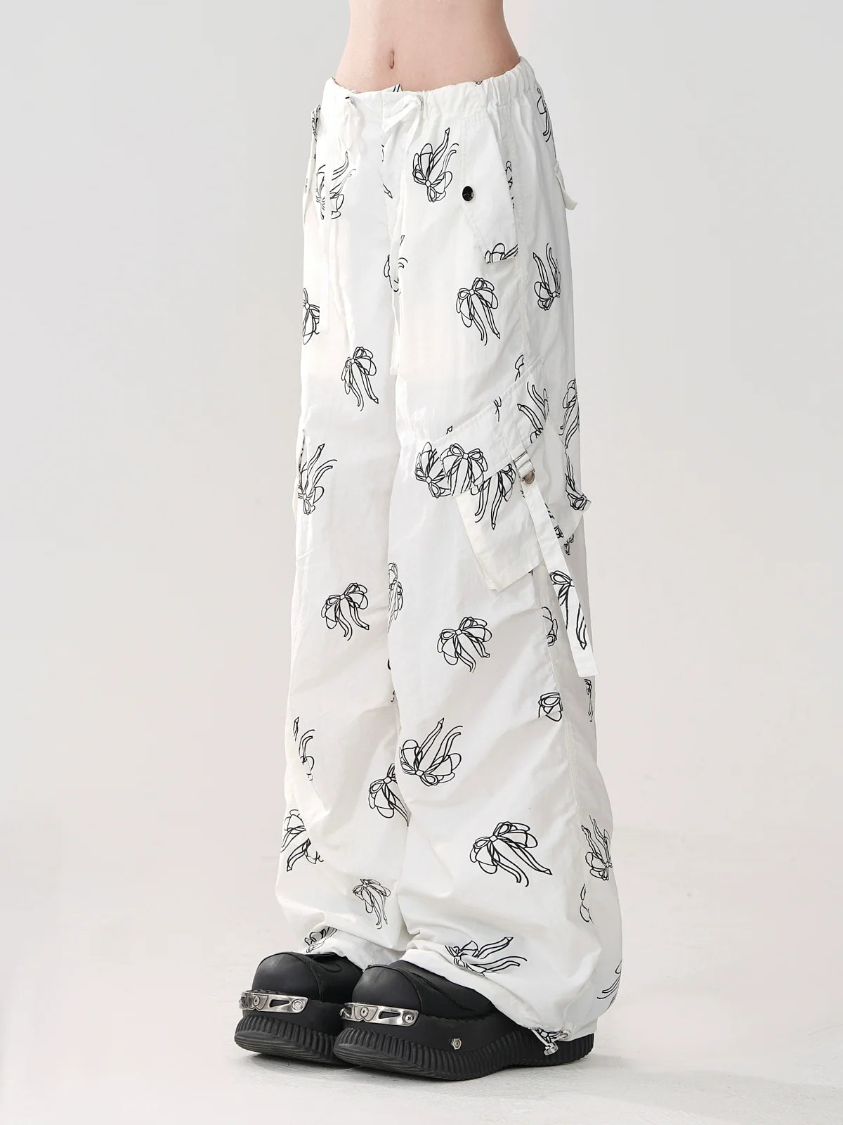 Band Lose Süße Hose Weiß Print Tasche