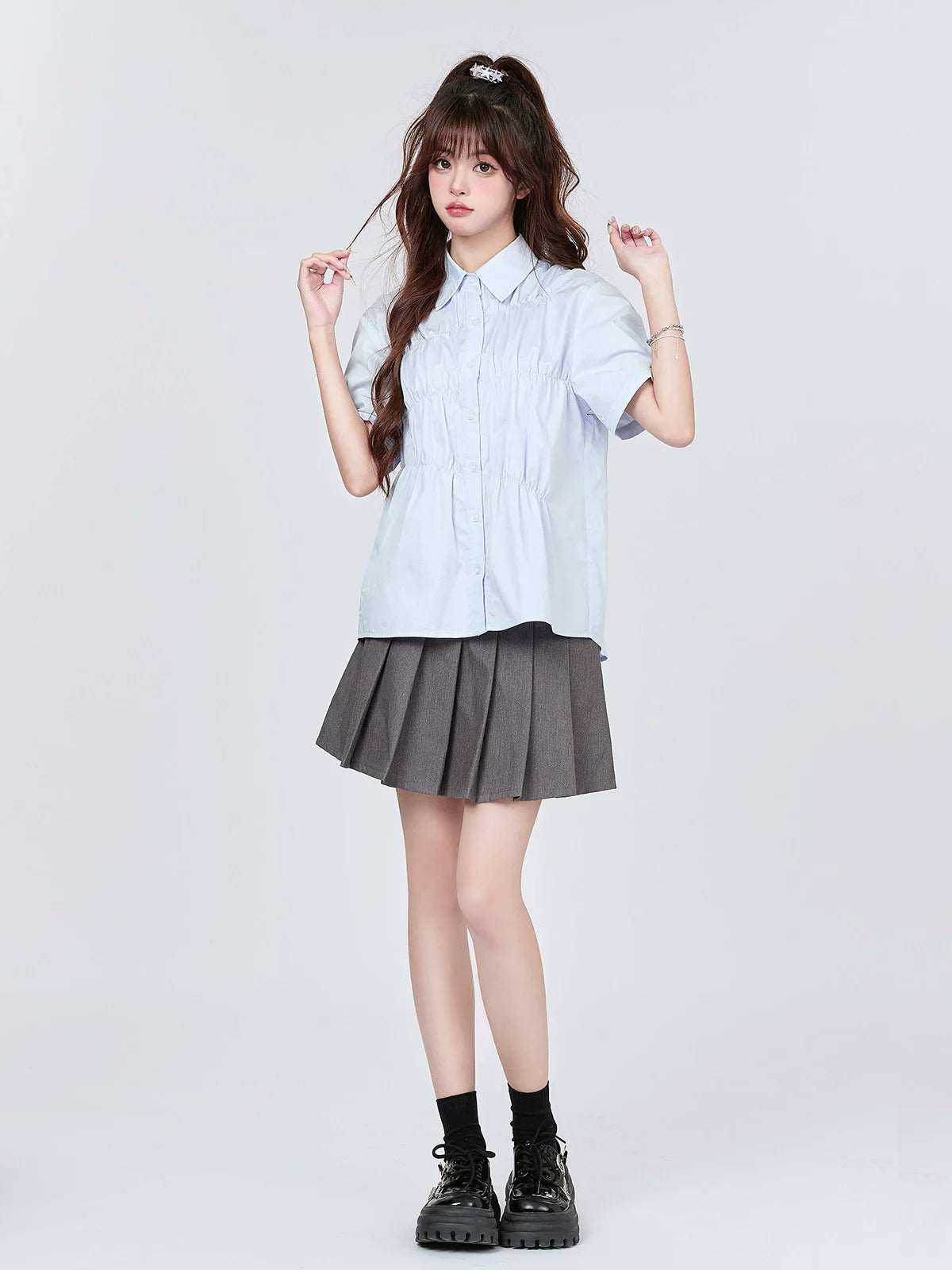 Pleated Blue Design Milk Shirt