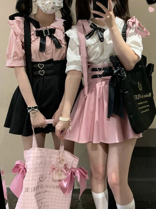 リボンショルダーレザーバックルサスペンダーカート