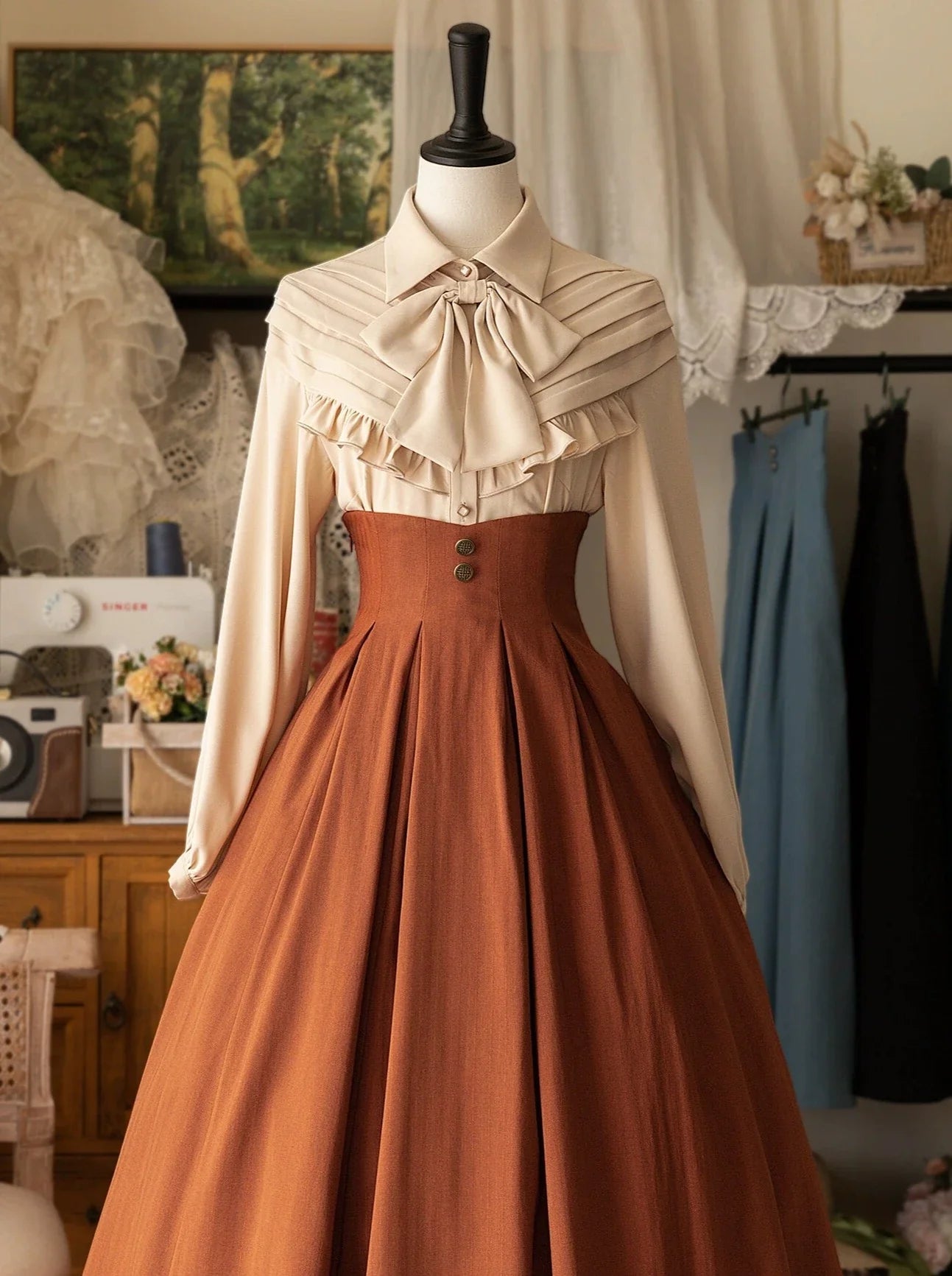 Retro Elegante Bluse Klassisches Band