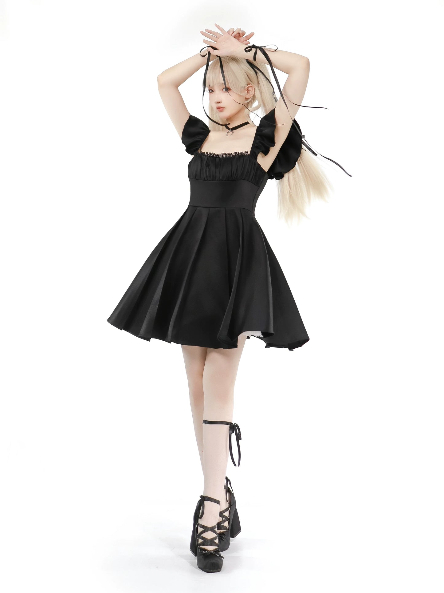 Ruffle Dress Flared Sleeve Black Camisole