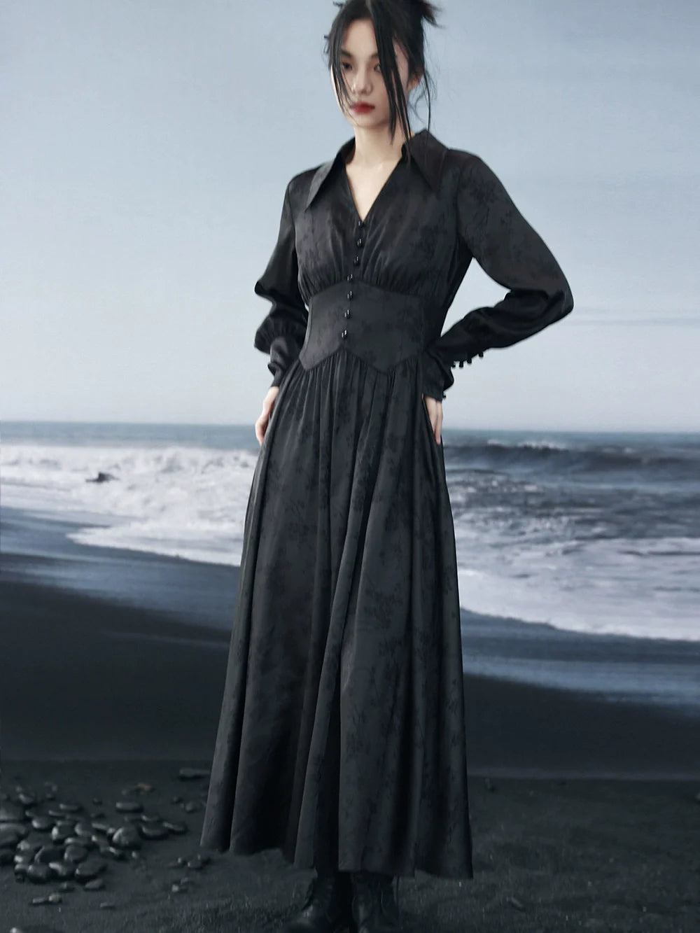 Dress Mark Jacquard Mode Waist Long