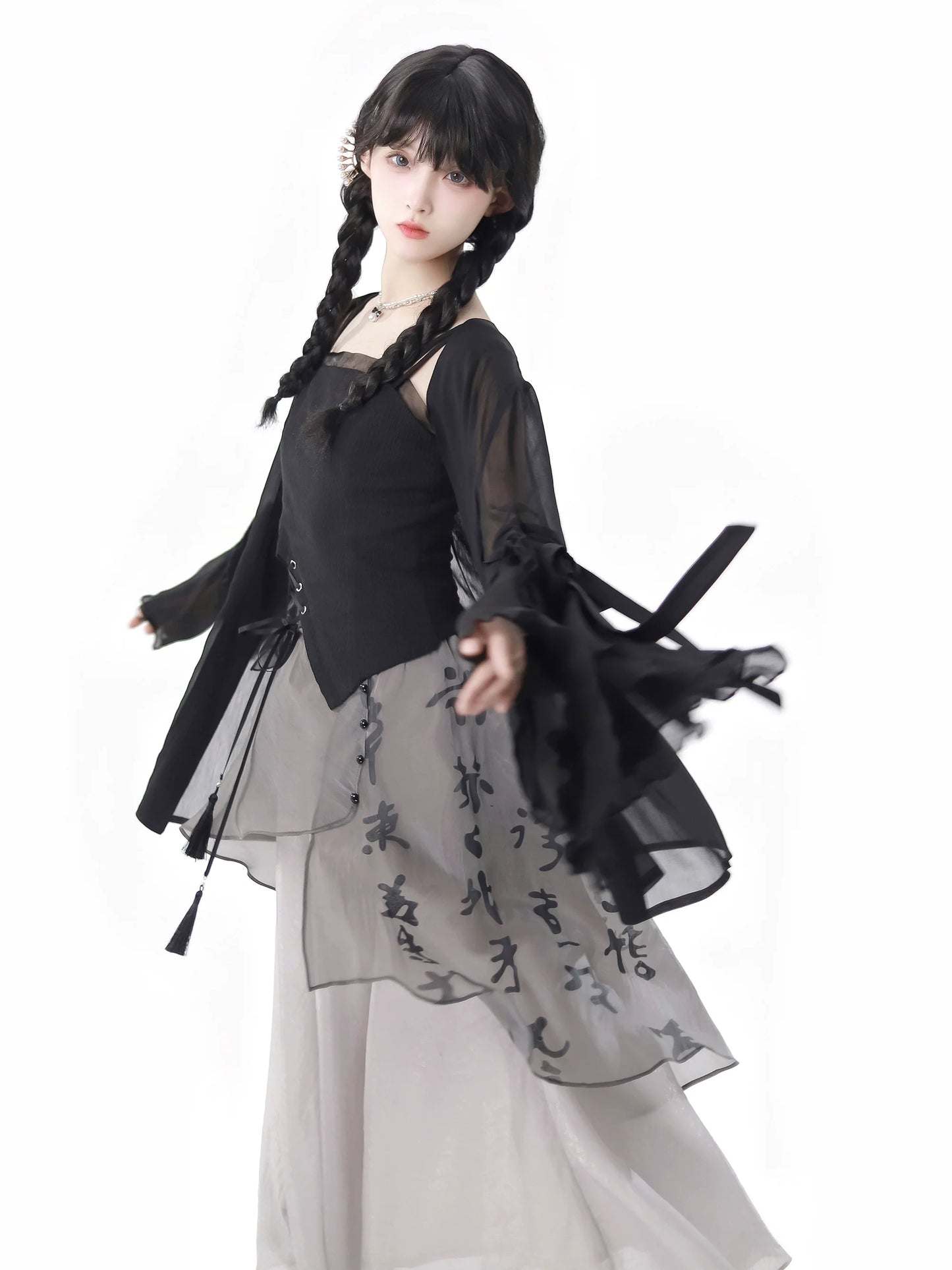 Shirt Top Dress Calligraphy Chiffon Suspender Chiffon Skirt