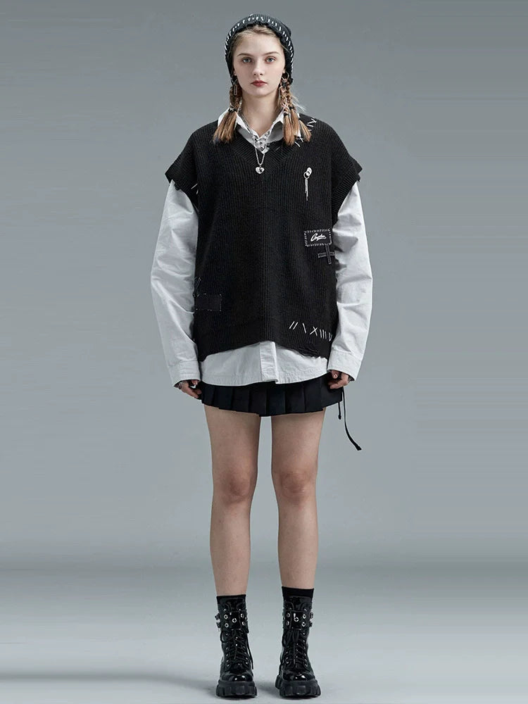 Gilet foncé mode col en V ample