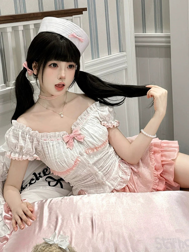 Sweet Skirt Cake Little Off-the-shoulder Top + Ribbon