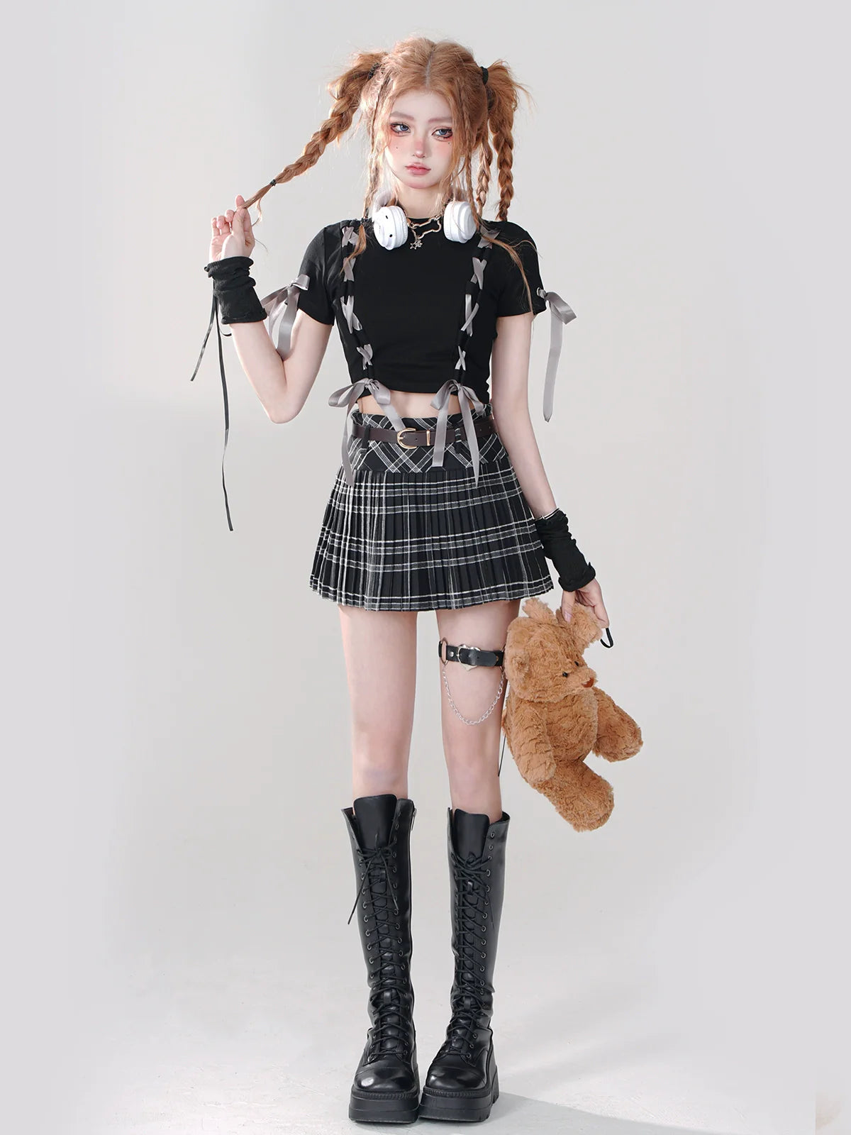 Ribbon T-Shirt Knot Design Love Short Black