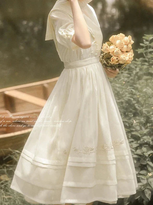 Belt Dress Rose + Skirt Over Tulle Sailor Color + Natural Fairy Collar Embroidery