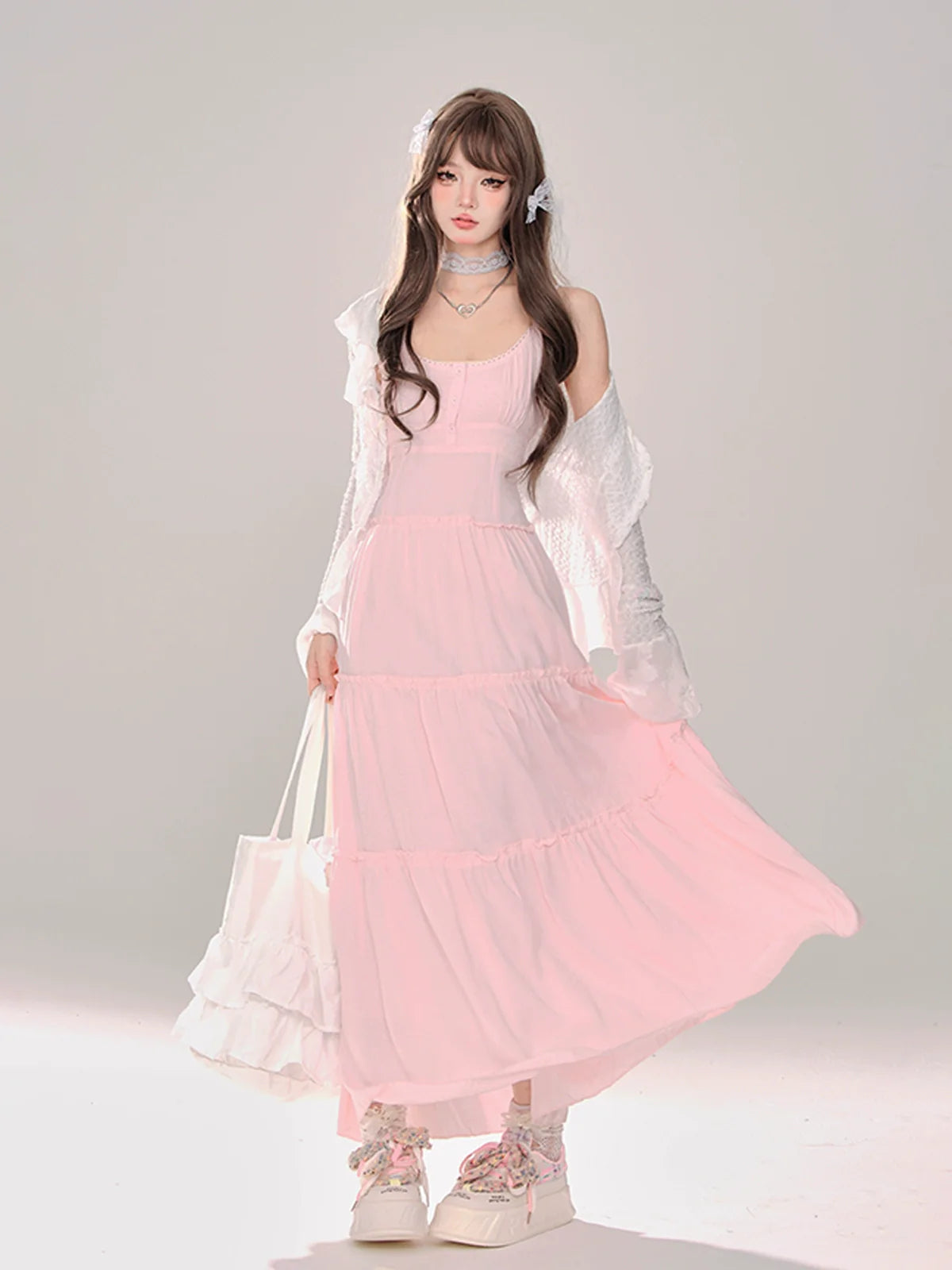 Moonlight + Cardigan Suspender Knit Summer Dress Sheer