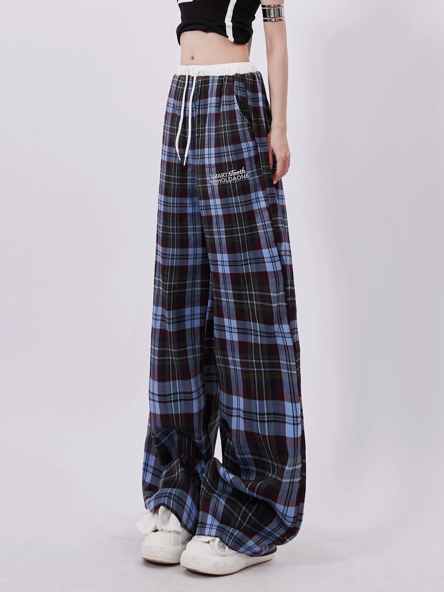 Casual Pants Wide Check Mode