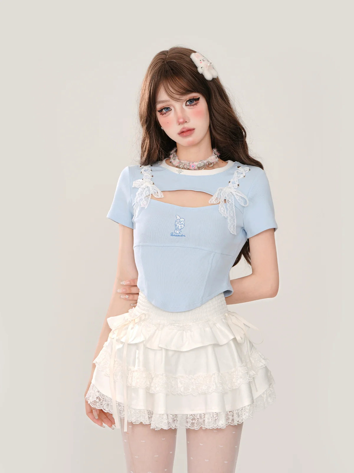 Lace Blue Top Slim Open