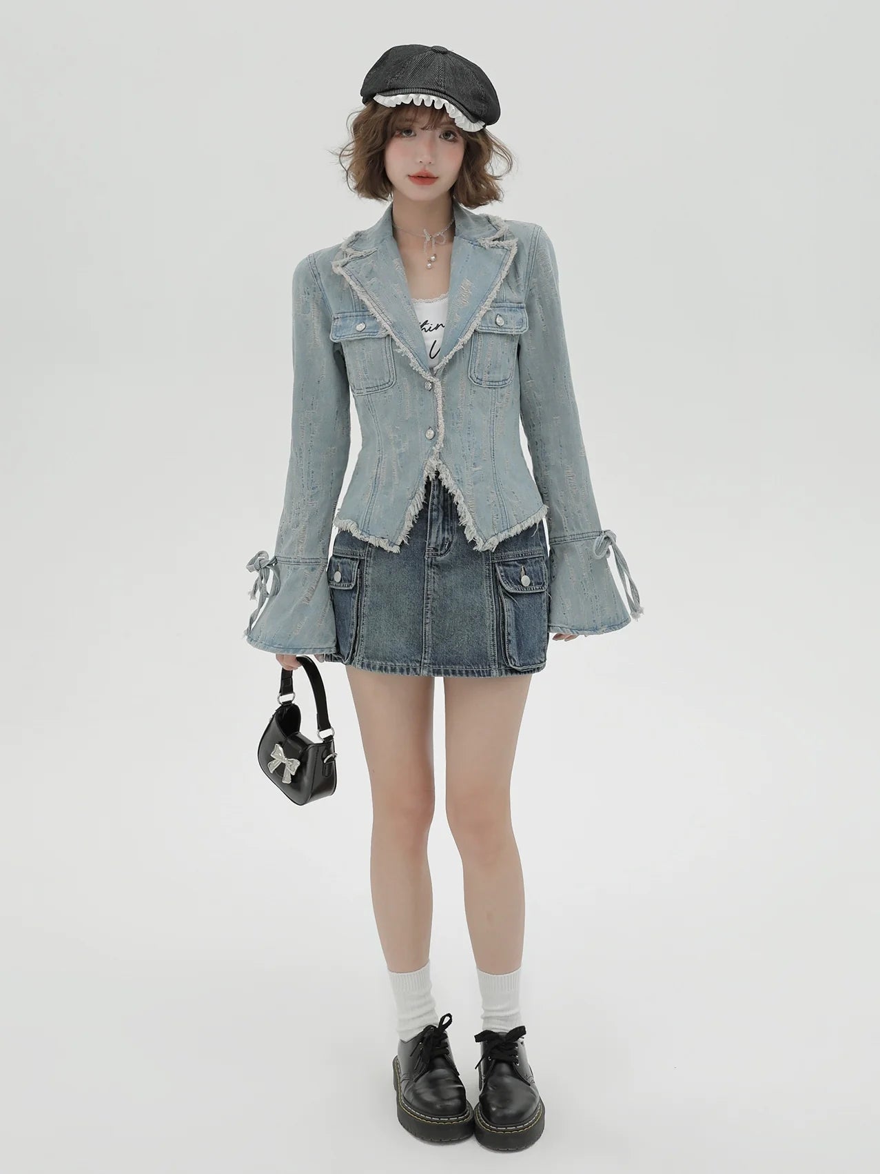 Retro American Wash Anzugkragen Jeansjacke