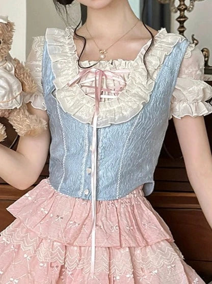 Gilet à manches volantées + jupe bouffante à col ballon