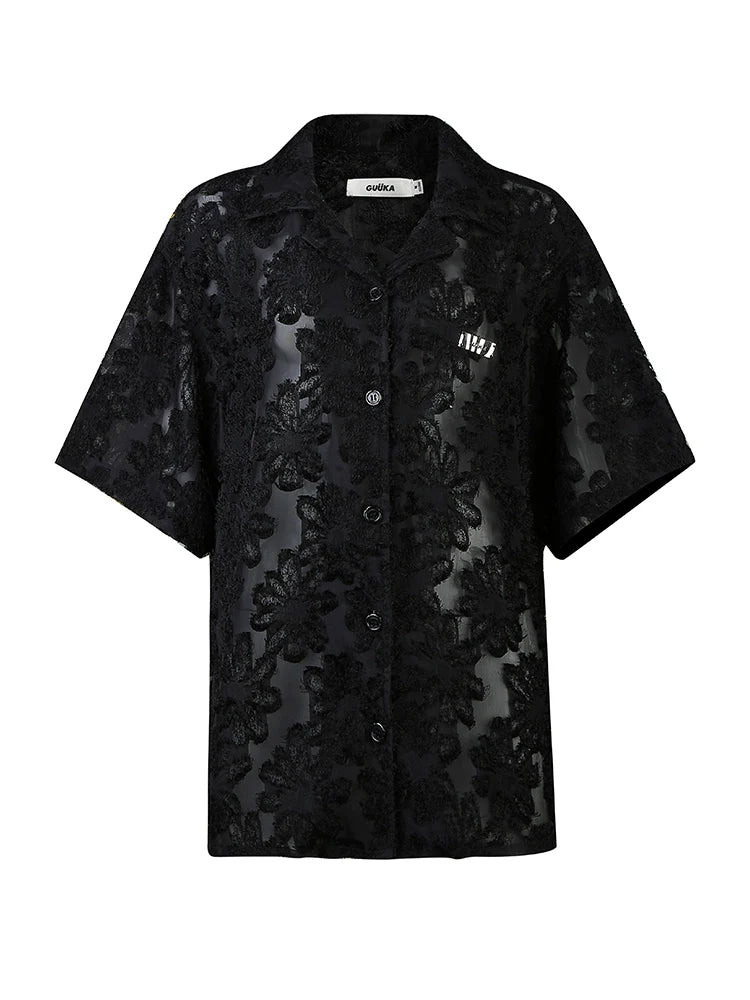 Shirt Lace Black Long Design Summer
