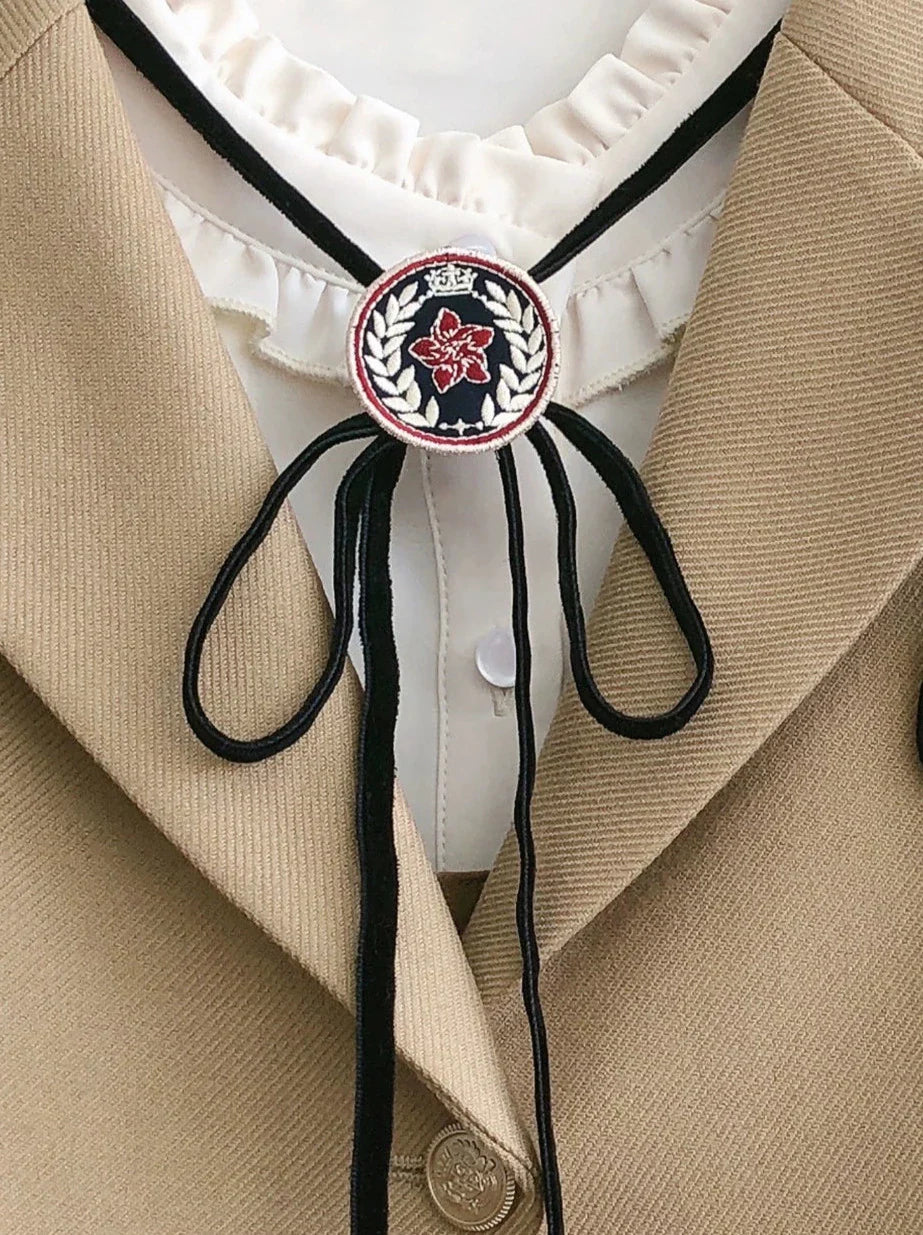 College Dress Shirt Pleated Suspender + Retro Ribbon Accessories Stand Ruffle Collar